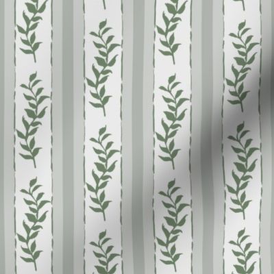 Traditional linear botanical rectangles with a long wavy leaf branch - green - medium