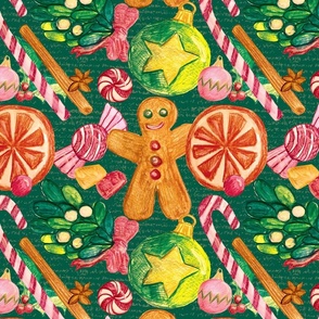 Christmas Treats and Trimmings Retro Vibrant Green Textured Background