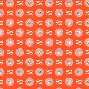 Sun & Sea ☀︎ | Summer Sun and Abstract Waves Graphic Design in Red, Cream + Pink