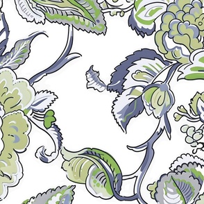  New Heritage Jacobean – Dark Gray/Lime on White Wallpaper