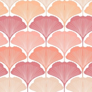 Ginkgo Leaf Art Deco Scallops in peach fuzz, pink and coral  - smaller scale
