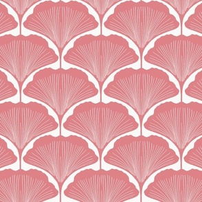 Ginkgo Leaf Art Deco Scallops in coral pink & white - smaller scale
