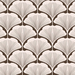 Ginkgo Leaf Art Deco Scallops in brown & blush ivory - smaller scale