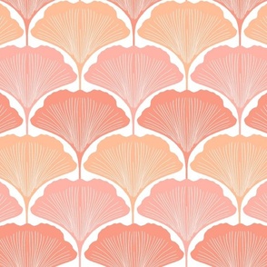 Ginkgo Leaf Art Deco Scallops in peach fuzz, pink and tangerine - smaller scale