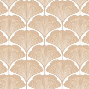 Ginko Leaf Art Deco Scallops in tan  & white - smaller scale