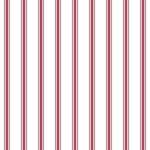 Narrow vertical ticking stripe Red on white - SMALL - BC394B