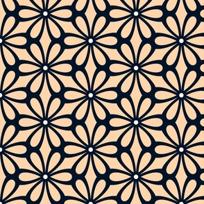 Peach, Navy Blue and White Geometric Floral - Small