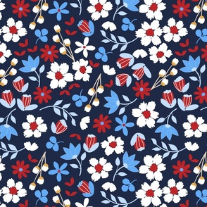 Large scale ditsy flower-blue red and white
