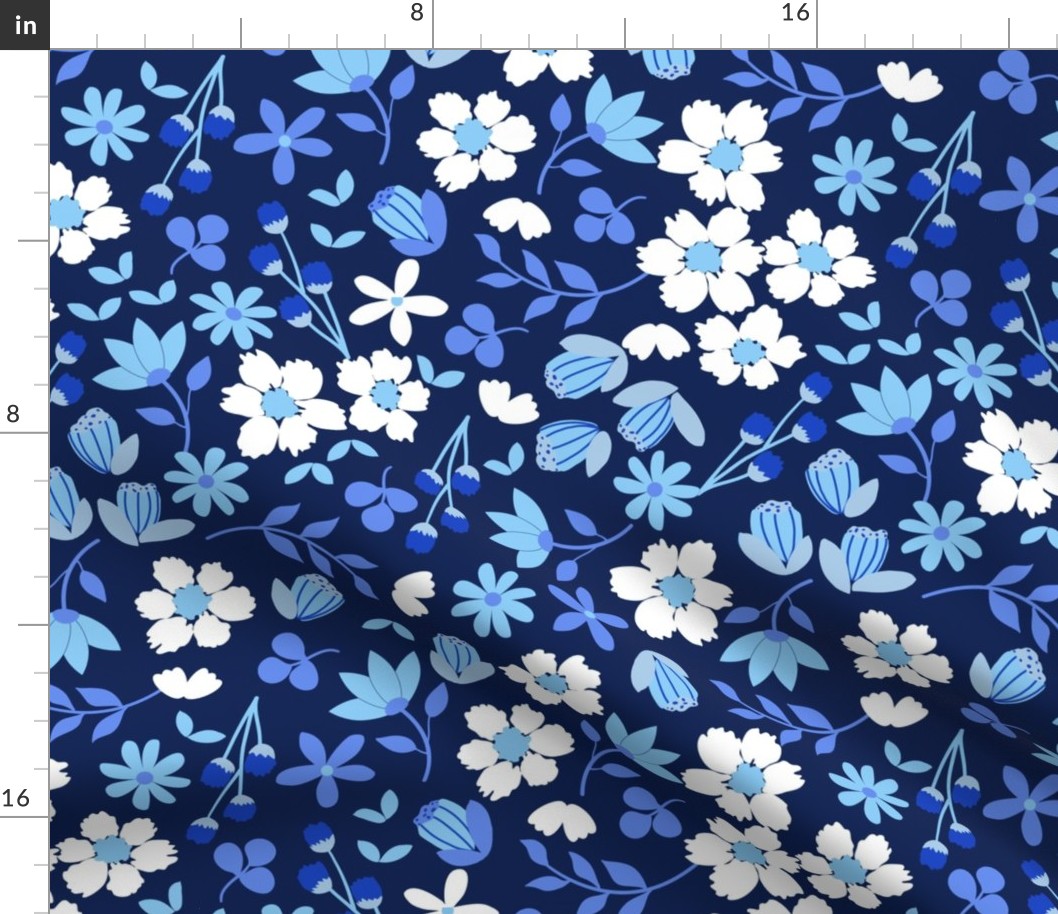 Large scale ditsy flower-mono blue