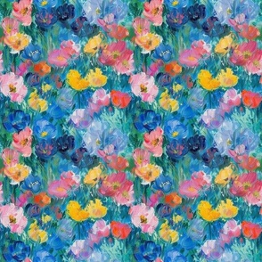 Smaller Monet Style Colorful Abstract Flowers