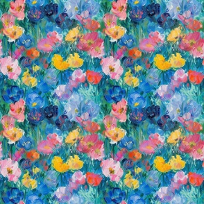 Bigger Monet Style Colorful Abstract Flowers