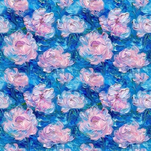 Bigger Monet Style Dusty Pink Roses on Blue