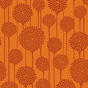 GARDEN BEAUTIES Vintage Retro Scandi Floral Botanical Blooms in Warm Desert Terracotta Rust on Burnt Orange - MEDIUM Scale - UnBlink Studio by Jackie Tahara