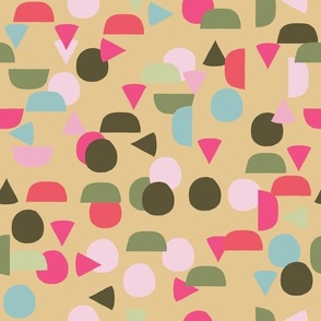 Hand-Drawn Boho Tossed Watermelon Abstract Shapes in Pink and Green
