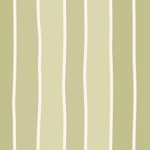 Earthy Boho Hand Drawn Vertical Thick Stripes - (LARGE) - Multi Greens and Eggshell White
