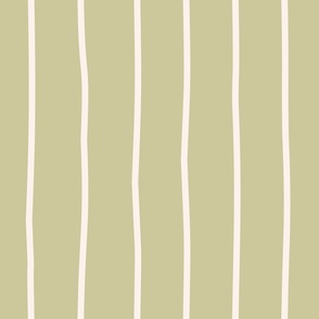 Earthy Boho Hand Drawn Vertical Thick Stripes - (LARGE) - Moss Green and Eggshell White
