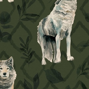 Boho Woodland Wolves on Green 24 inch