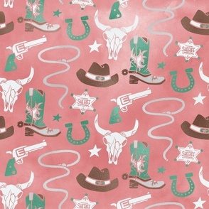 Smaller Ride 'Em Cowgirl Collage in Mint and Coral
