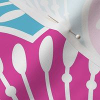 Art Deco - Feathers in Fuchsia and Aqua Blue