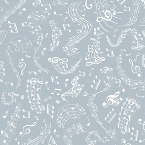 Music Notes 4 white and misty blue