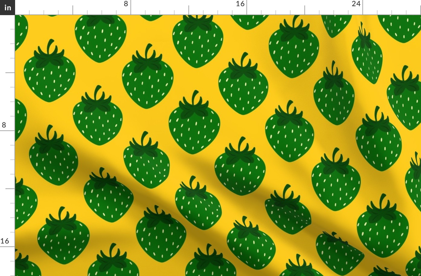 Summer Strawberries Green on Golden Yellow 6x6in