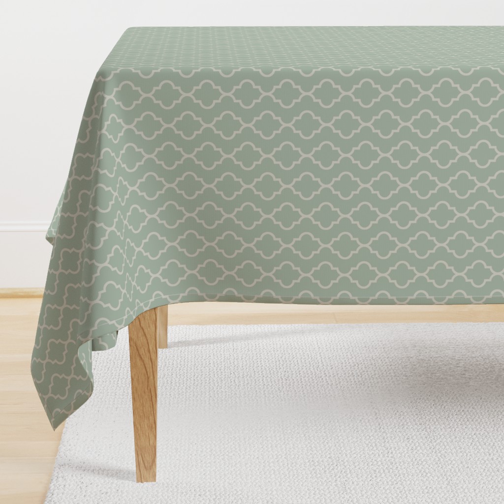 Spa and Cream Quatrefoil Stripe