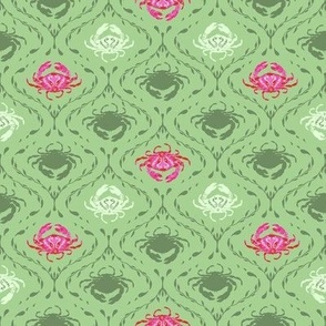 MEDIUM Pink Tribal Crabs on Mint Green