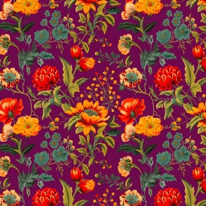 Lush Blooms on Magenta - Floral Fabric Design