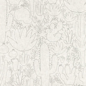 Whimsical wild west - Boho line art cacti - charcoal sketched cactus wallpaper in linen texture large - big boy room decor