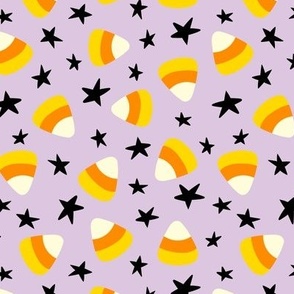 6x7 Halloween candy corn, stars on purple