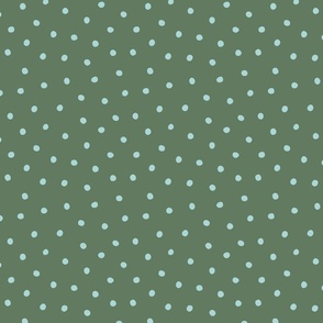 Hand Drawn Polka Dots - Forest Green and Light Blue - Large