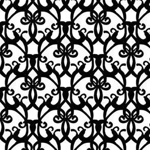 large - Fleur-de-lis damask - curly vintage barocco pattern - black on white