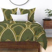 luxury art deco scallops in jade green and gold (large scale)