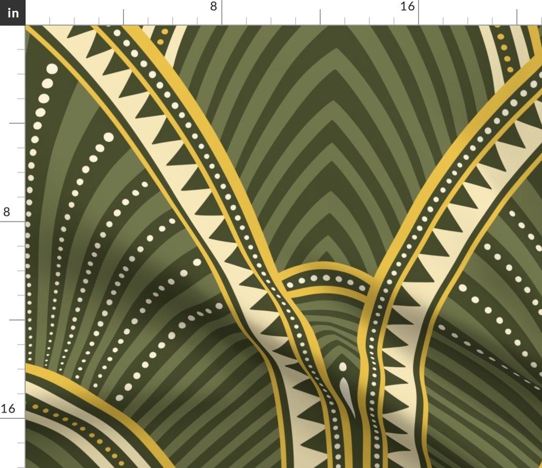 luxury art deco scallops in jade green and gold (large scale)