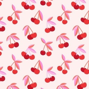 Little Cherry garden - summer boho fruit design girls bright palette red pink orange on ivory