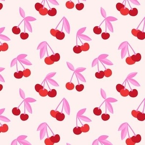 Little Cherry garden - summer boho fruit design girls bright palette pink red on ivory