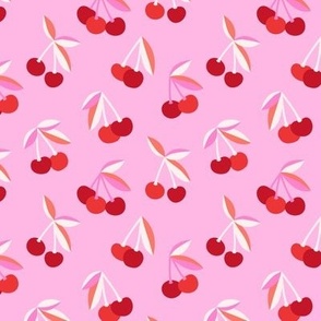 Little Cherry garden - summer boho fruit design girls bright palette pink orange on pink