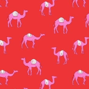Camel friends summer - Moroccan themes arabic vibes boho animals design girls palette pink on ruby red