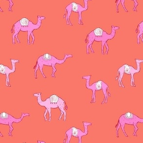 Camel friends summer - Moroccan themes arabic vibes boho animals design girls palette pink on tangerine