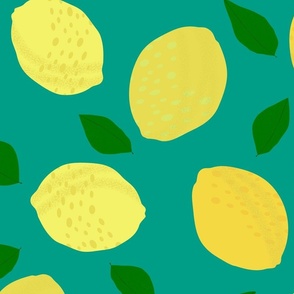 Juicy Lemon Citrus Twist on Green Teal Extra large 