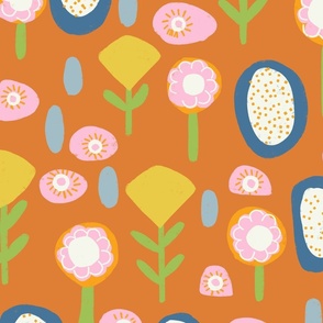 XL Spring Mod Boho Floral Orange 