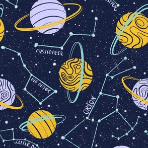 Constellations and Planets Quirky and Fun Boys Wallpaper and Bedding in Dark Indigo
