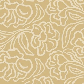 Damask block print with floral lines in pastel golden yellow 