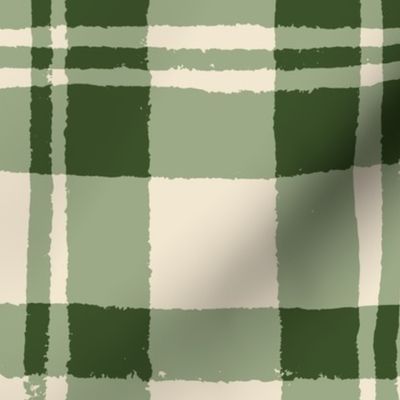 (L) Christmas Plaid - hand-drawn cosy cabin core tartan check - winter green on cream