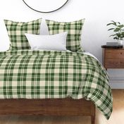 (L) Christmas Plaid - hand-drawn cosy cabin core tartan check - winter green on cream