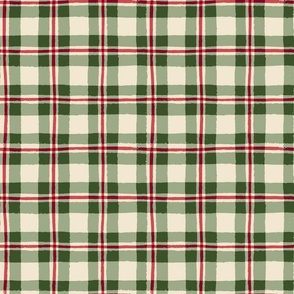 (S) Christmas Plaid - hand-drawn cosy cabin core tartan check - red and green