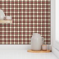 (S) Christmas Plaid - cozy cabin core tartan check - brown & red on cream