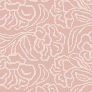 Damask block print with floral lines in pastel pink and rose 