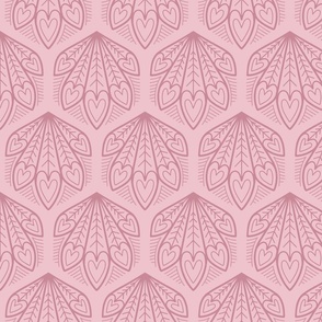 M – Pink Peacock Feather Hearts - Dusky blush geometric hexagon block print