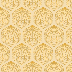 M – Yellow Peacock Feather Hearts - Gold mustard ochre geometric hexagon block print